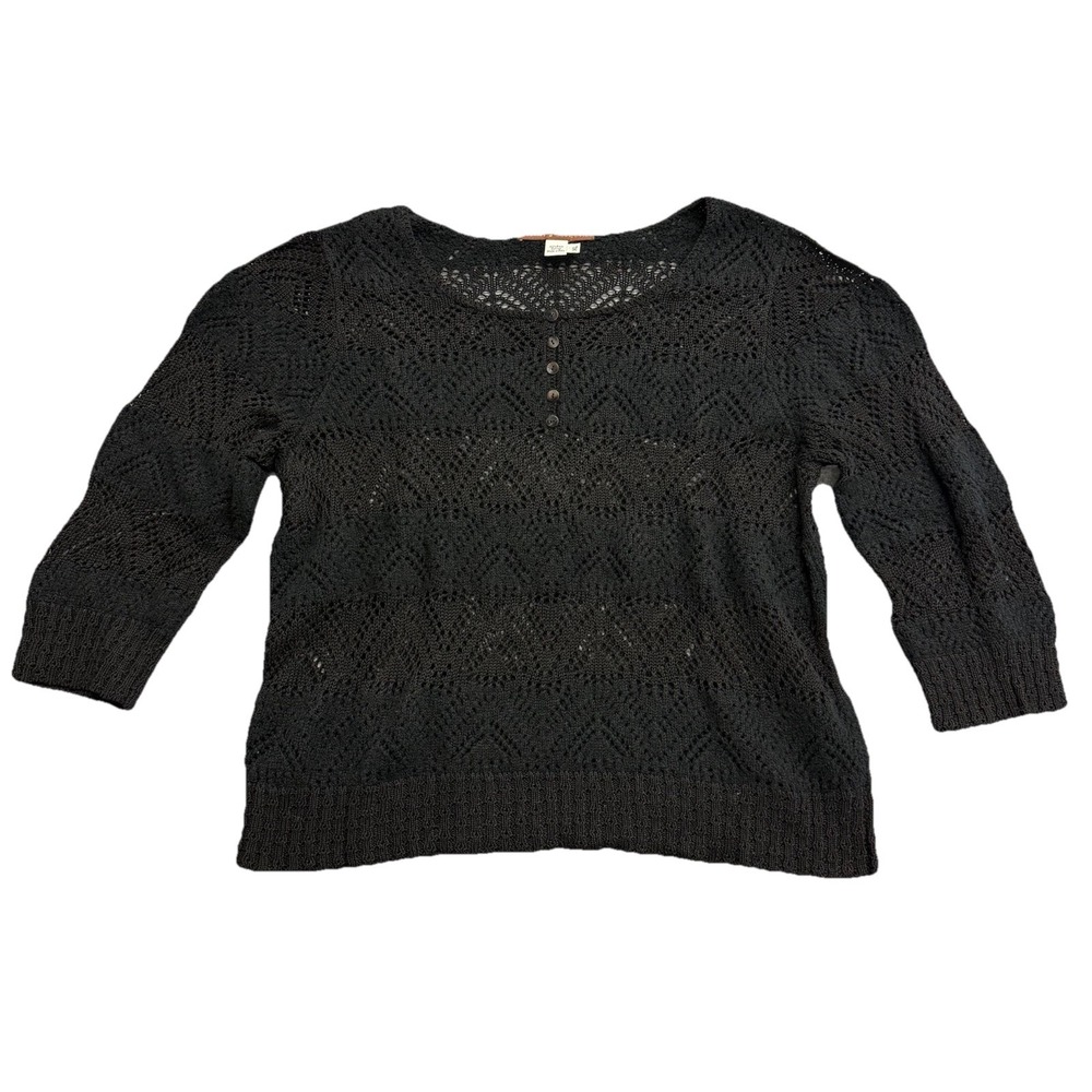 Peruvian Connection Sweater Top XL Black Pullover Crochet Relaxed Summer Knit